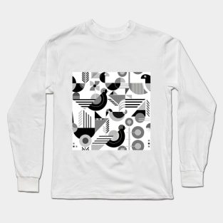 Bauhaus style birds monochrome pattern Long Sleeve T-Shirt